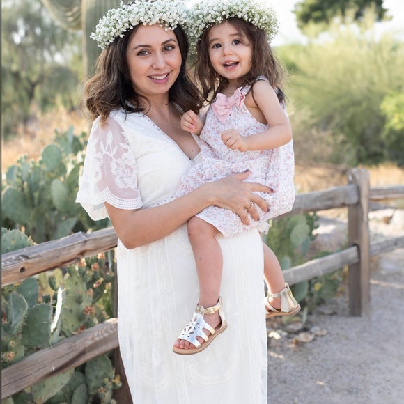PinkBlush White Lace Mesh Overlay Maternity Dress - Picture 9 of 12